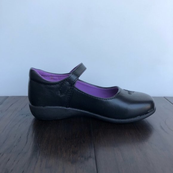 Kids Girls Leatherette Floral Perforated Decor Velcro Strap School Uniform Shoe - Picture 3 of 4